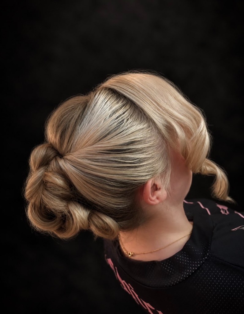 Blonde twisted bun updo
