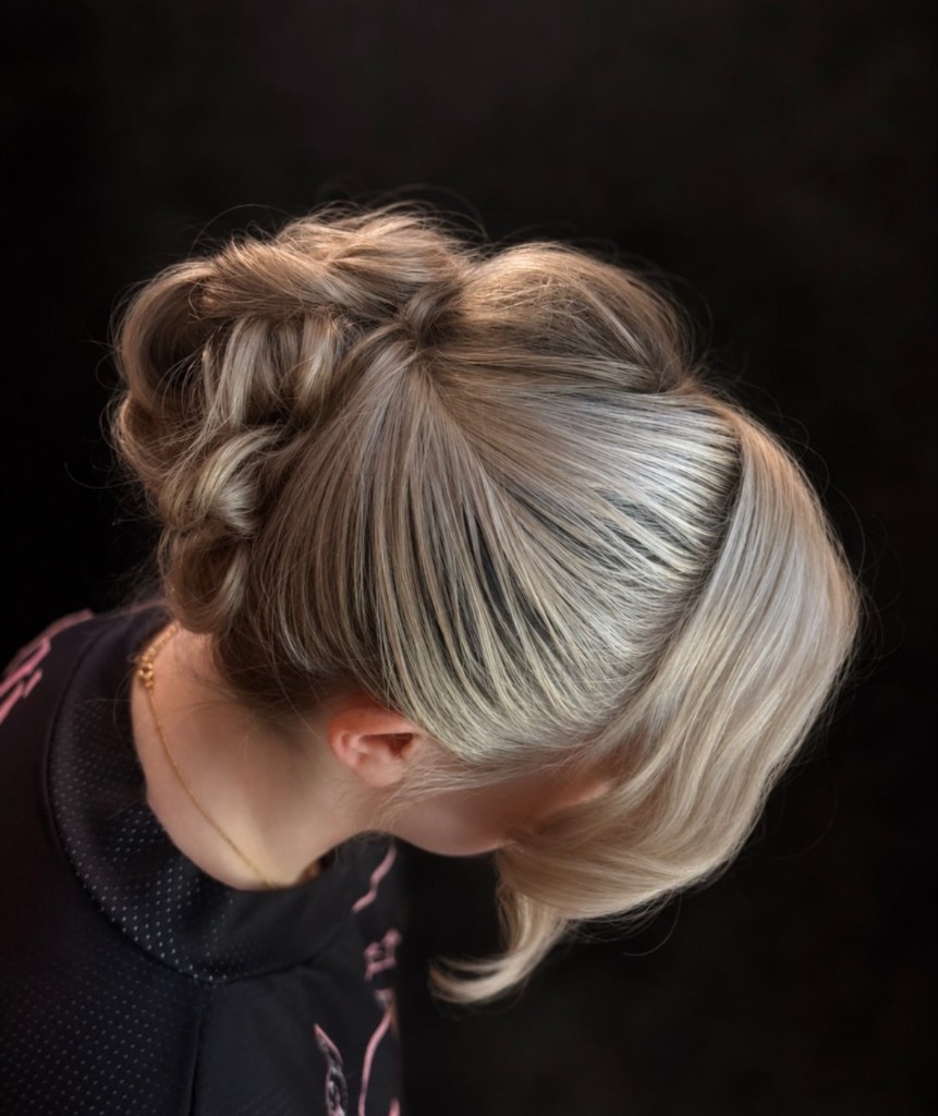 Braided blonde updo