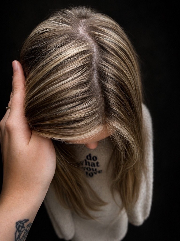 Lived-in blonde with a soft root blend